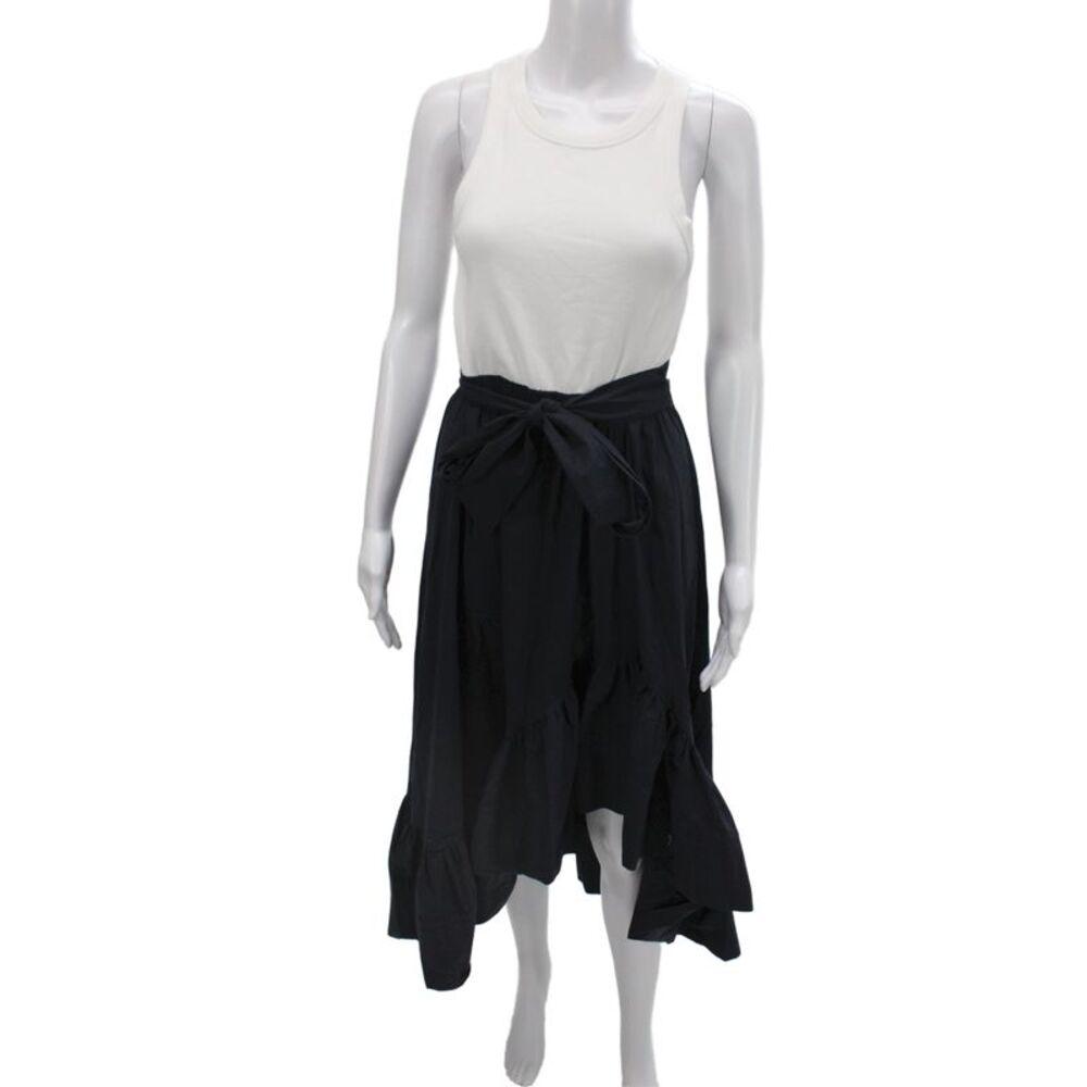 Cinq à Sept Women Black Sleeveless Scoop Neck Shift Dress Long Tie Waist Size M